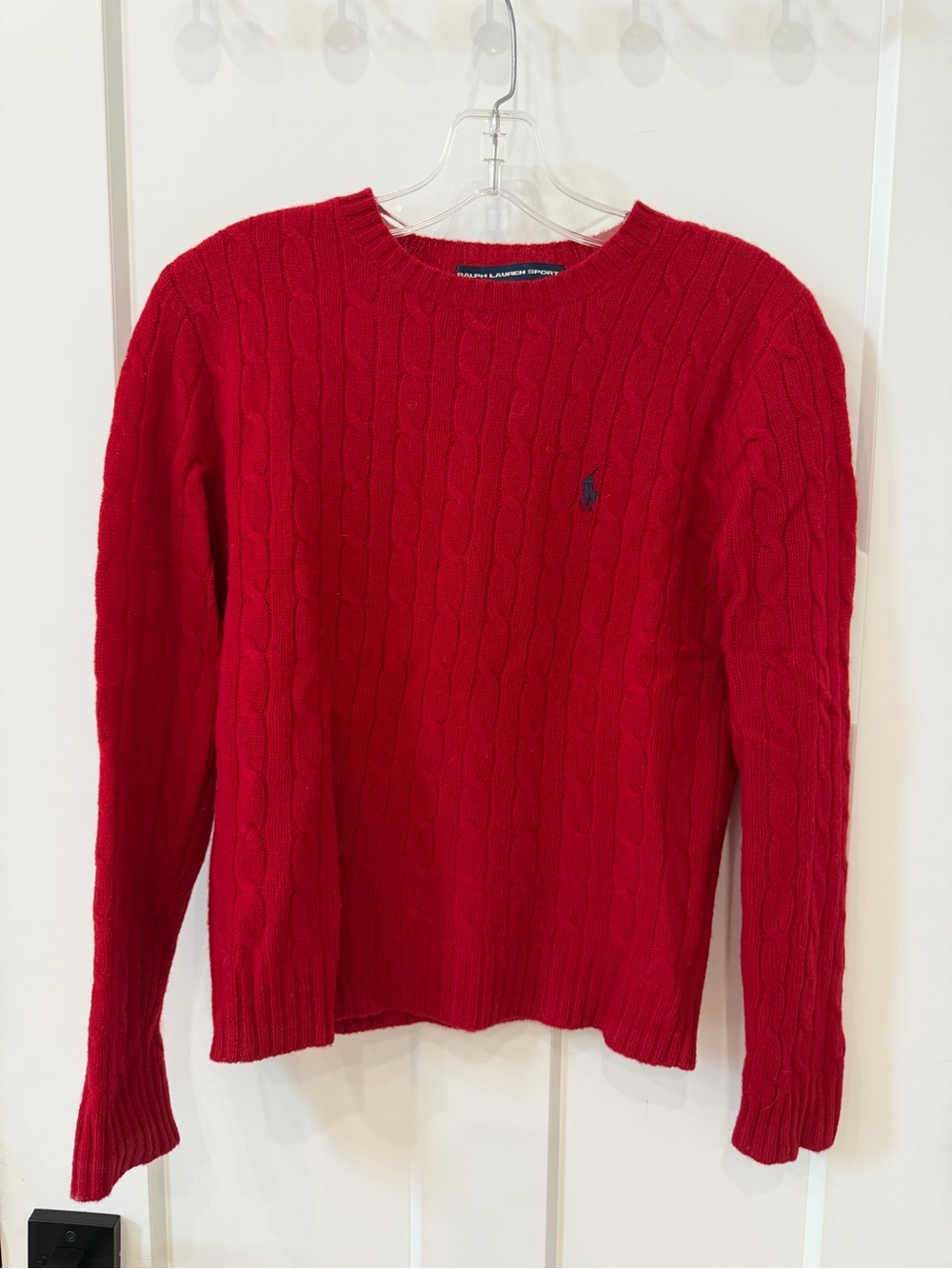 Ralph Lauren Red Cable-Knit Crewneck Sweater with Pony Logo